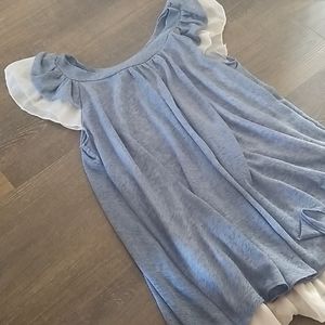 Shirt, blue and cream dress.